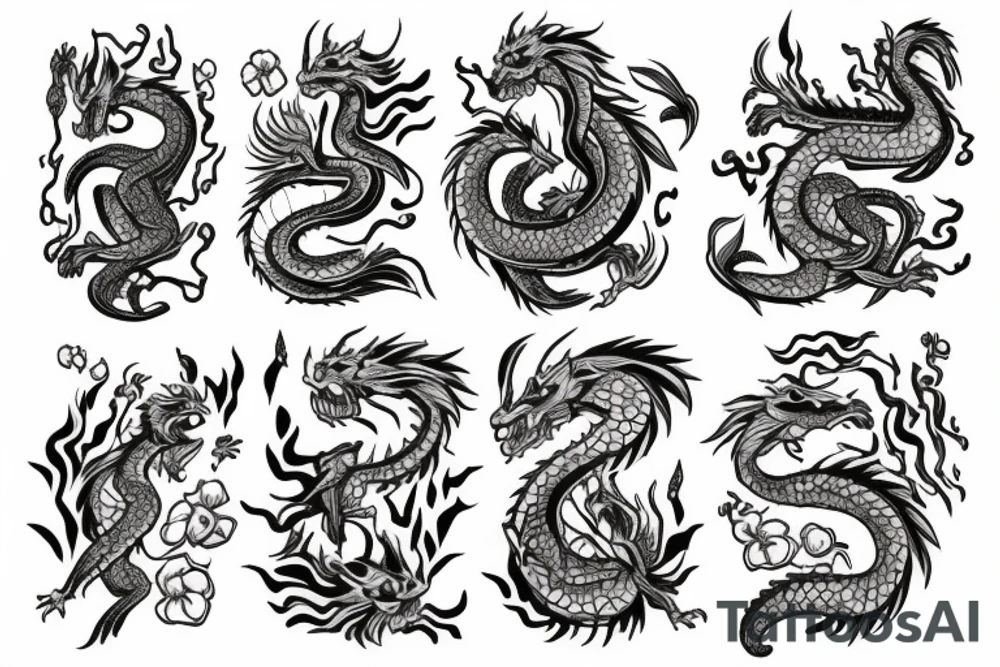 A dragon with flowers tattoo idea
