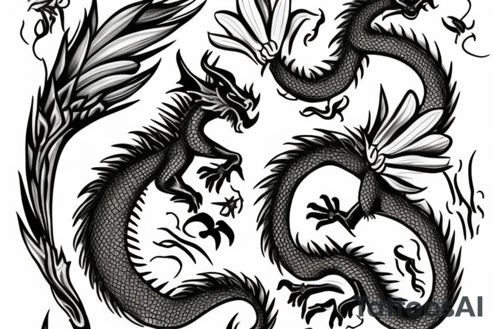 A dragon with flowers tattoo idea