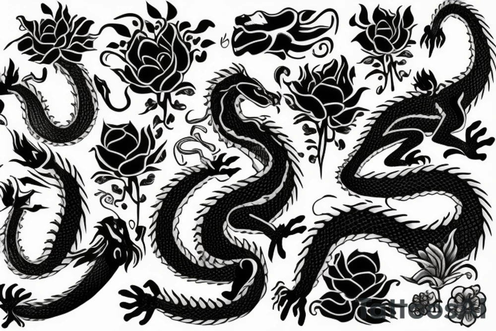 A dragon with flowers tattoo idea