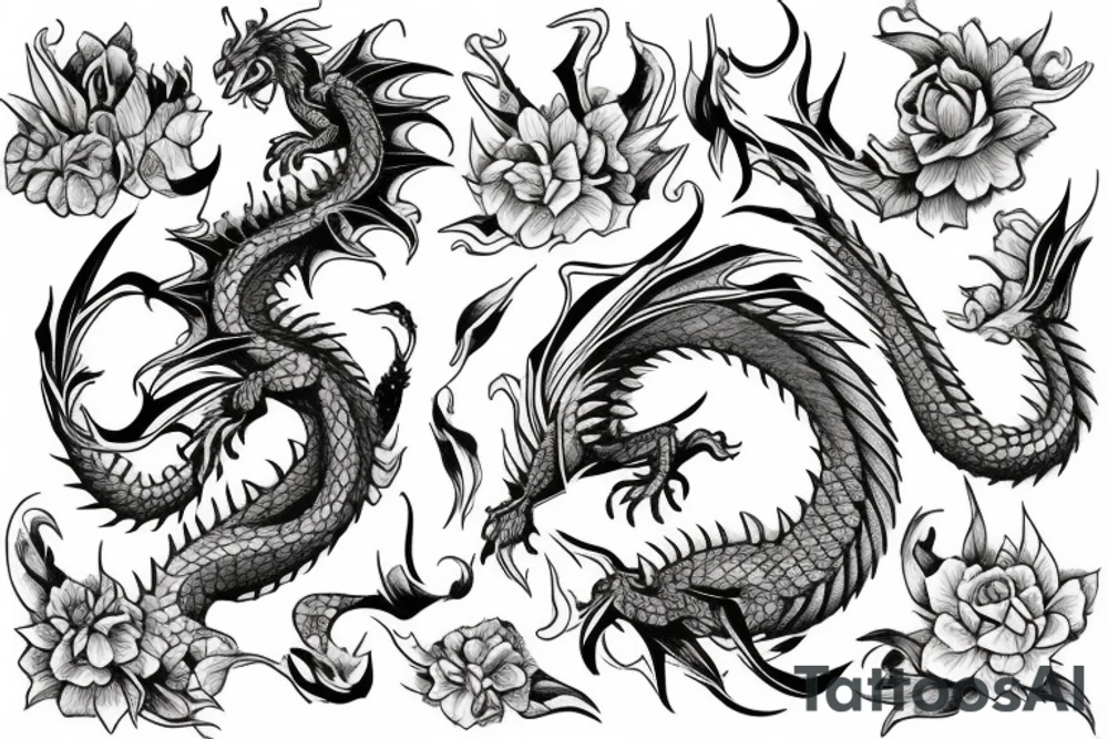 A dragon with flowers tattoo idea