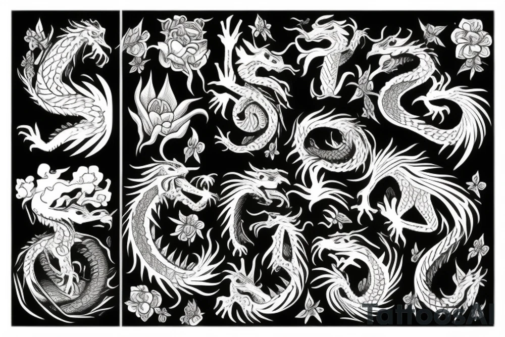 A dragon with flowers tattoo idea