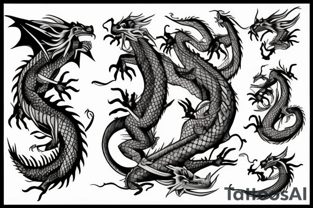 A dragon with flowers tattoo idea