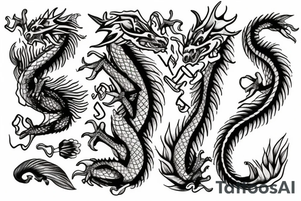A dragon with flowers tattoo idea