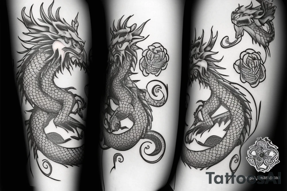A dragon with flowers tattoo idea
