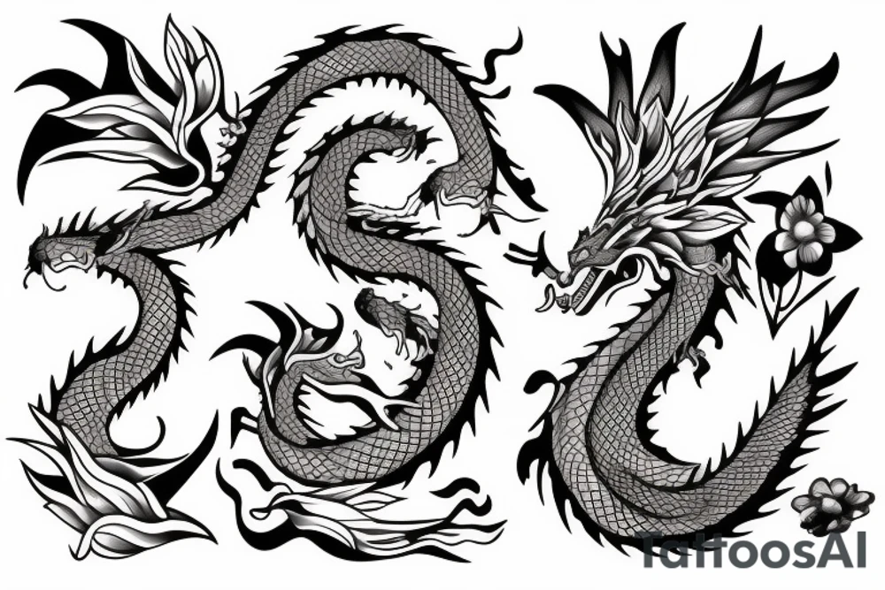 A dragon with flowers tattoo idea