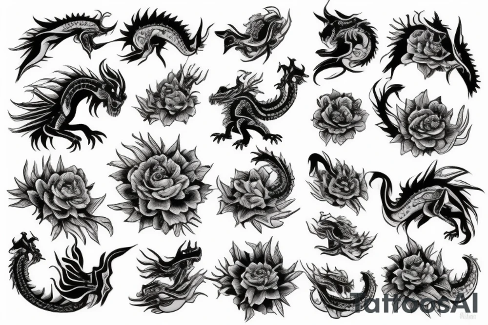 A dragon with flowers tattoo idea
