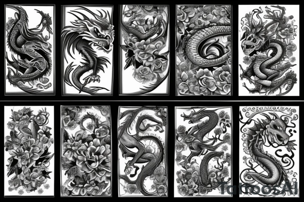 A dragon with flowers tattoo idea