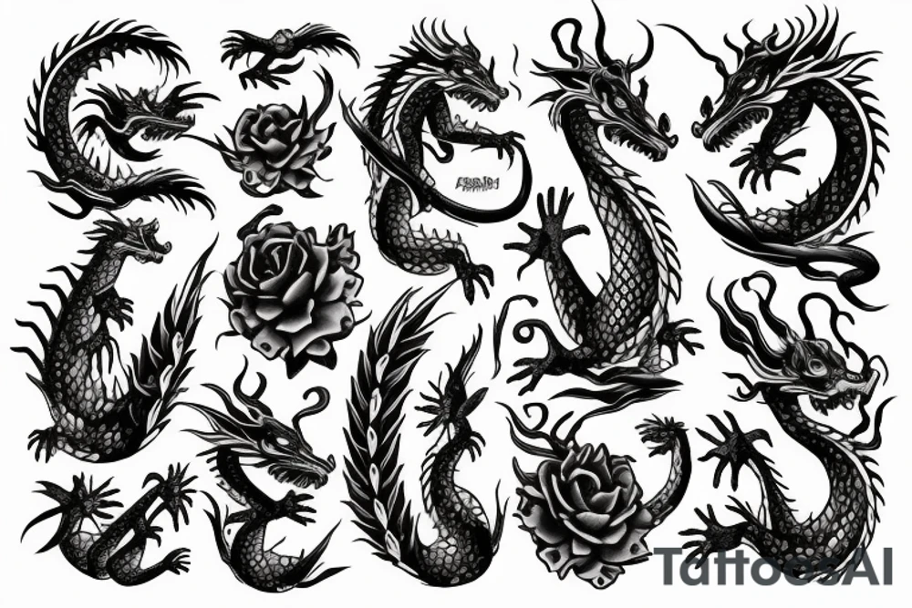 A dragon with flowers tattoo idea