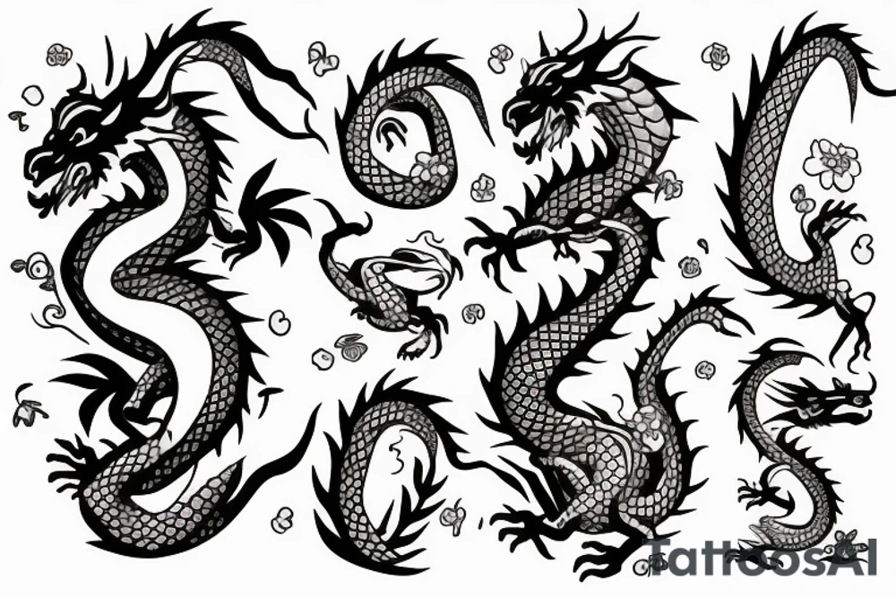A dragon with flowers tattoo idea