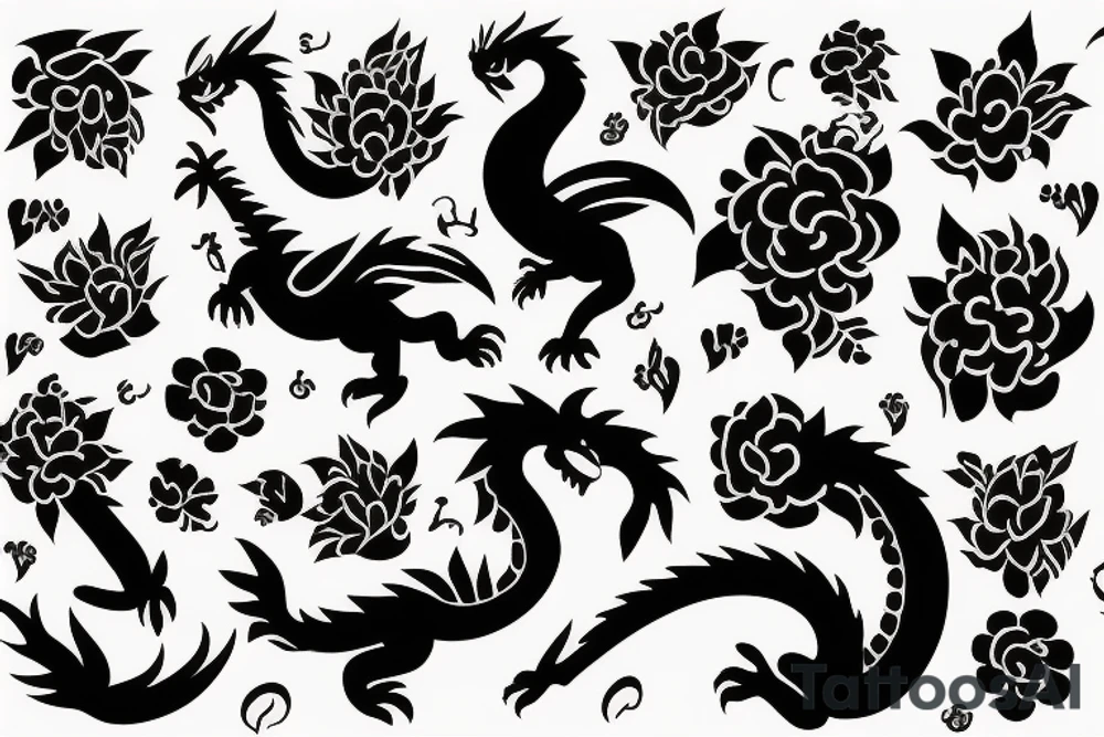 A dragon with flowers tattoo idea