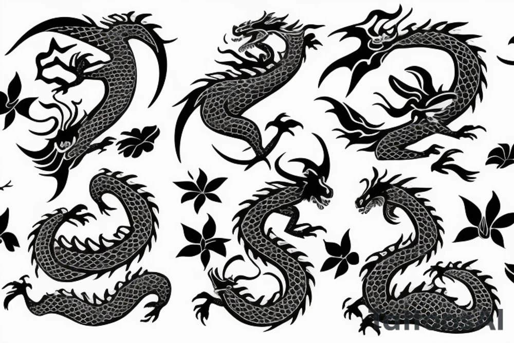 A dragon with flowers tattoo idea