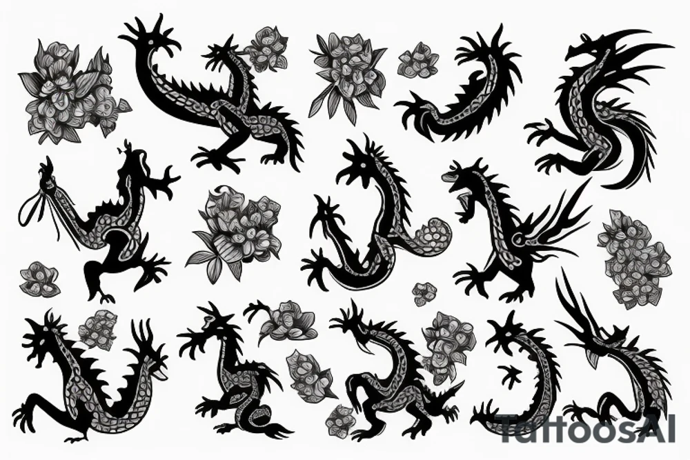A dragon with flowers tattoo idea