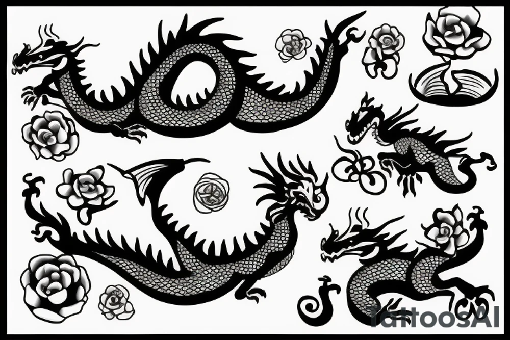 A dragon with flowers tattoo idea
