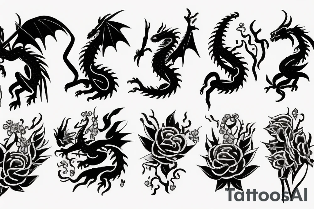 A dragon with flowers tattoo idea