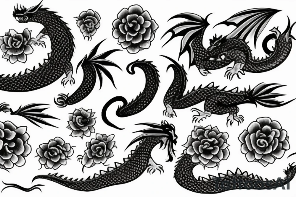 A dragon with flowers tattoo idea