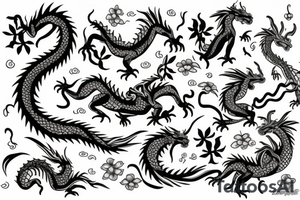 A dragon with flowers tattoo idea