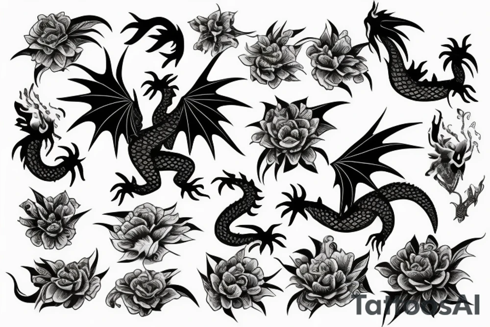 A dragon with flowers tattoo idea