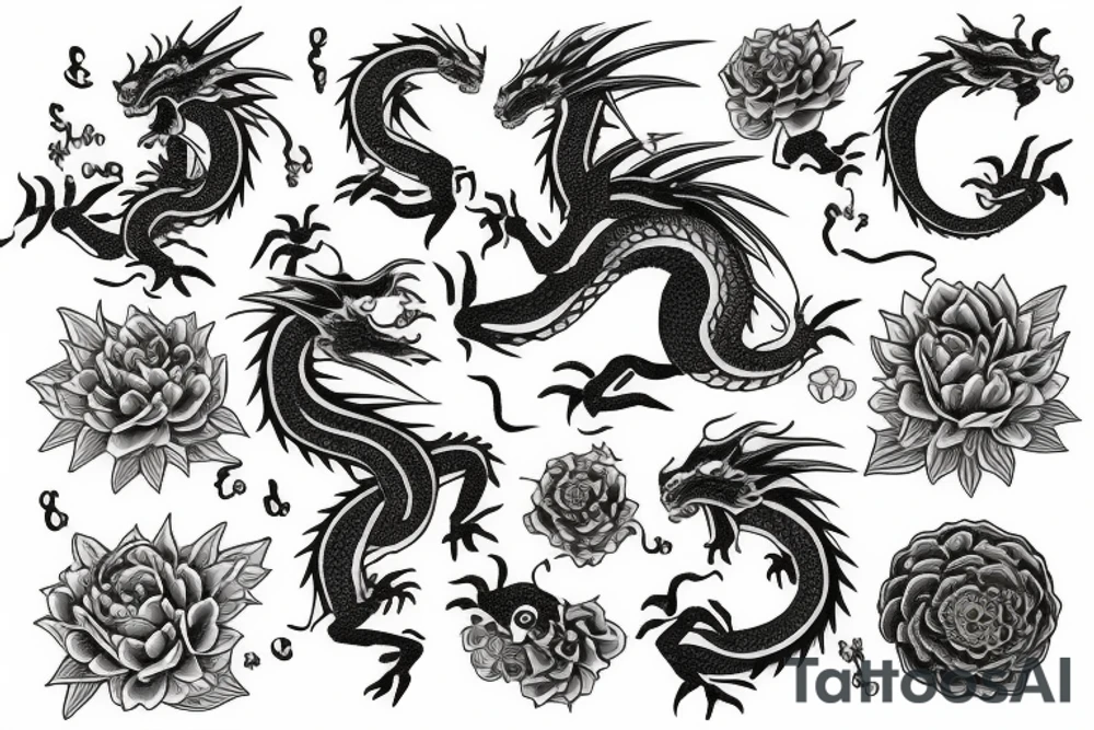 A dragon with flowers tattoo idea