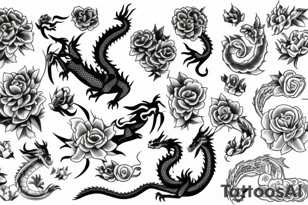 A dragon with flowers tattoo idea