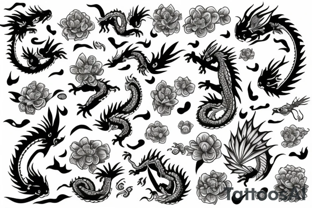 A dragon with flowers tattoo idea