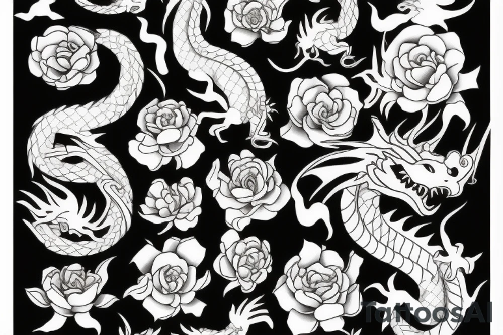 A dragon with flowers tattoo idea