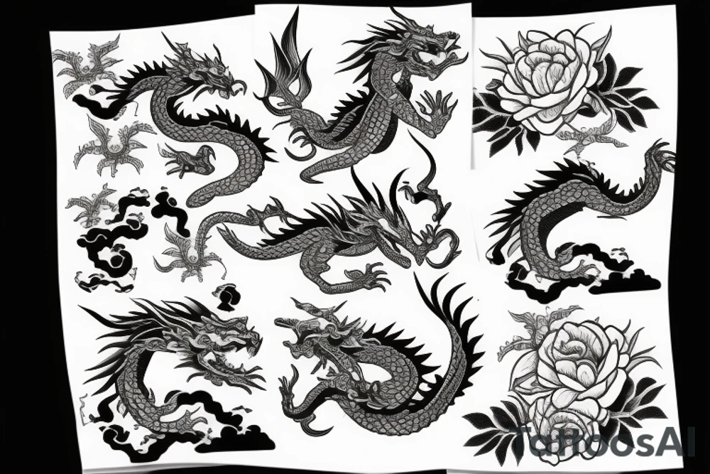 A dragon around flowers tattoo idea