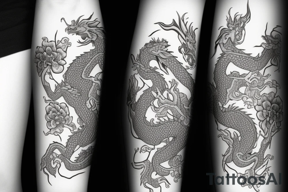 A dragon around flowers tattoo idea
