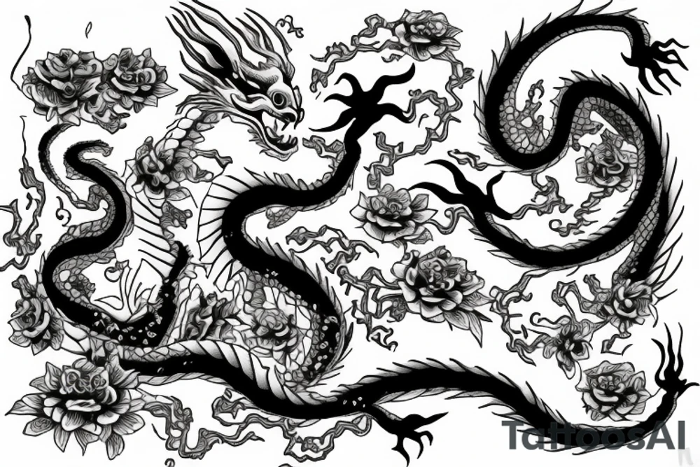 A dragon around flowers tattoo idea