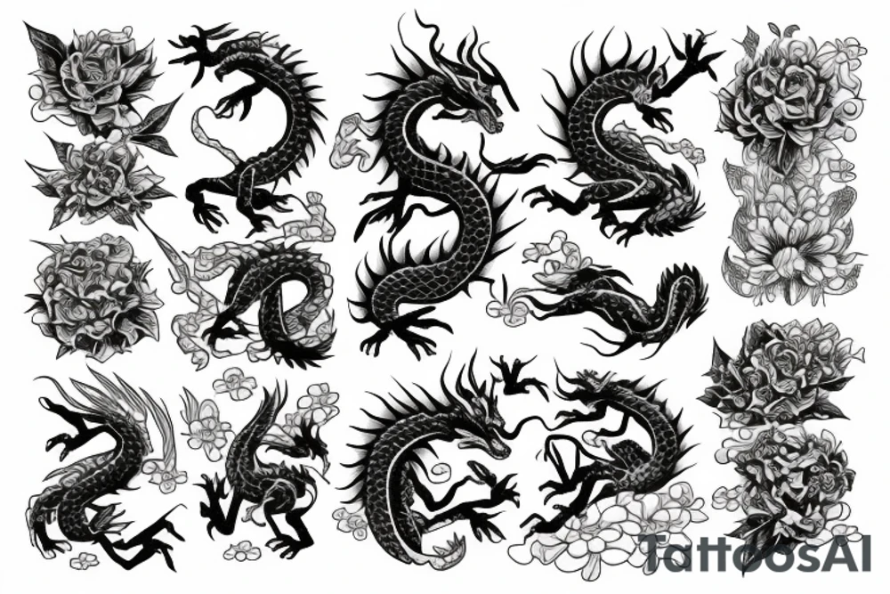 A dragon around flowers tattoo idea