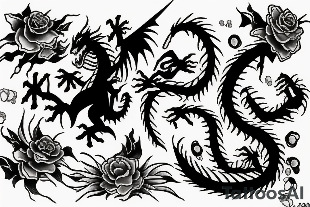 A dragon around flowers tattoo idea