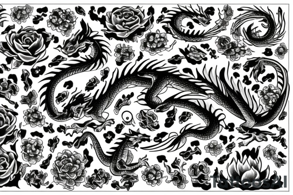A dragon around flowers tattoo idea