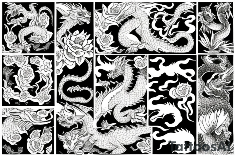 A dragon around flowers tattoo idea