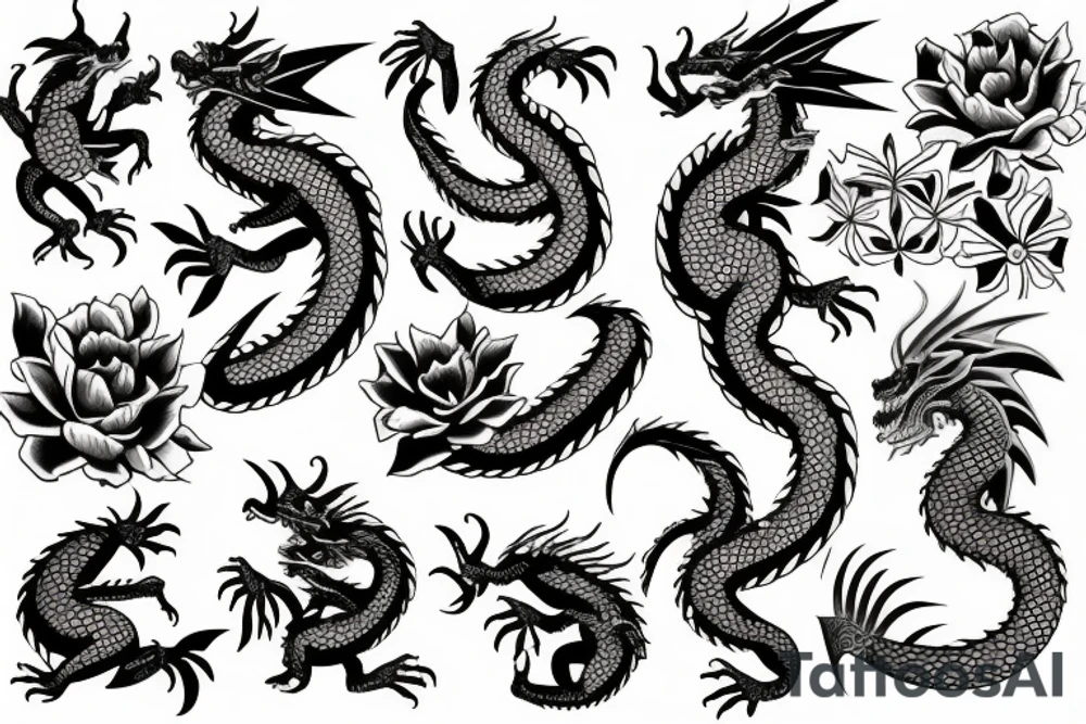 A dragon around flowers tattoo idea