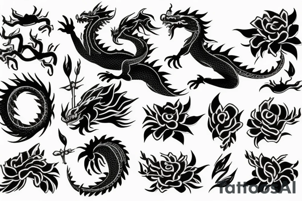 A dragon around flowers tattoo idea