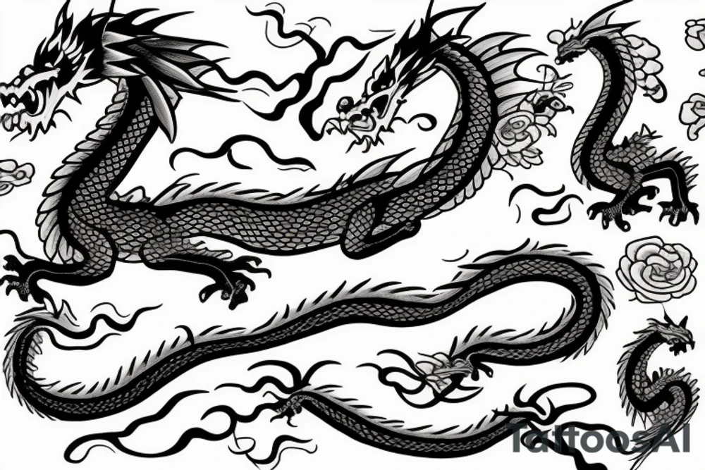 A dragon around flowers tattoo idea