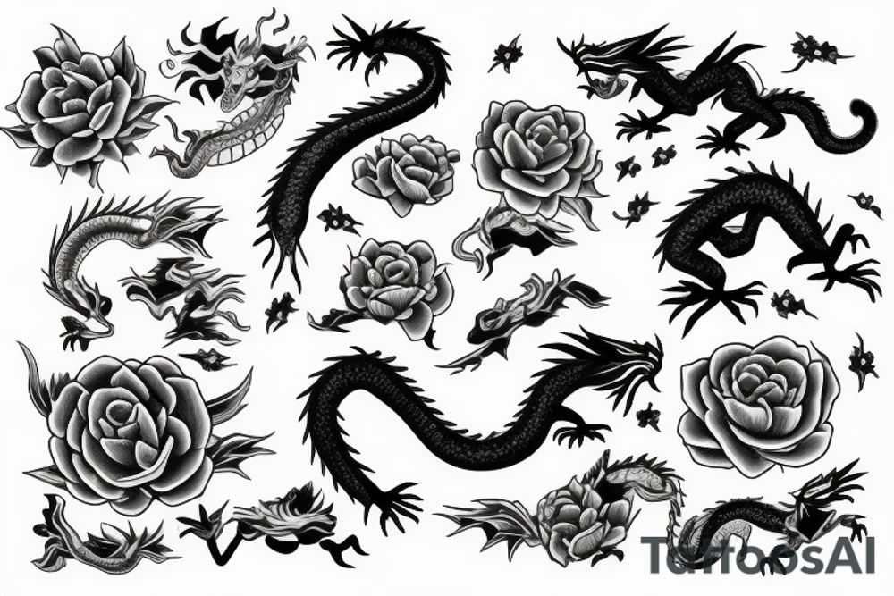 A dragon around flowers tattoo idea