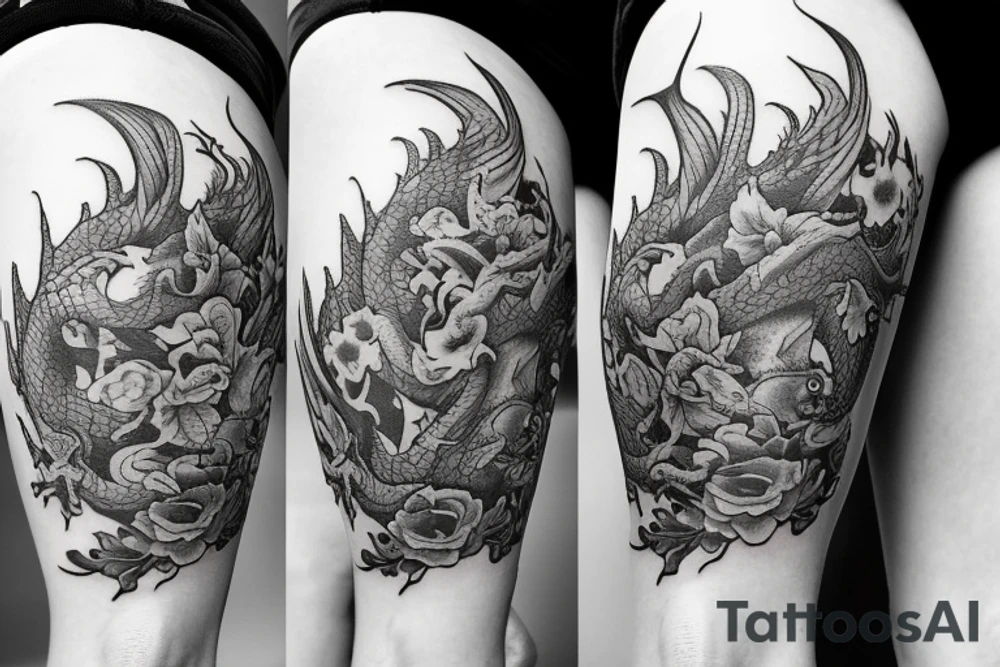 A dragon around flowers tattoo idea
