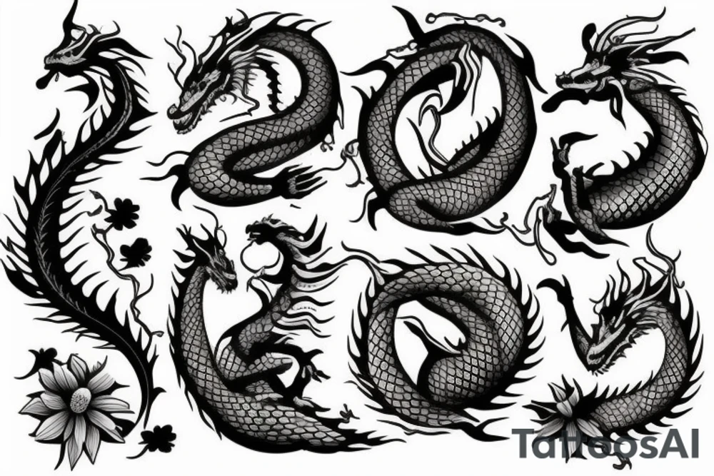 A dragon around flowers tattoo idea