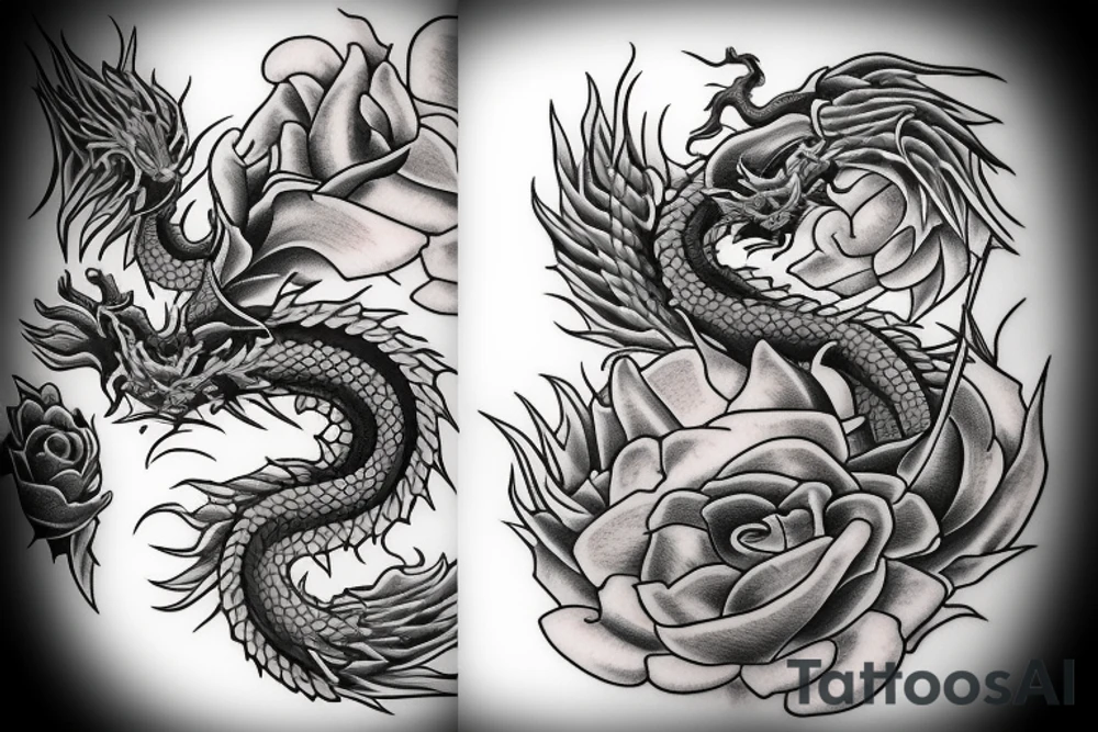 A dragon around flowers tattoo idea