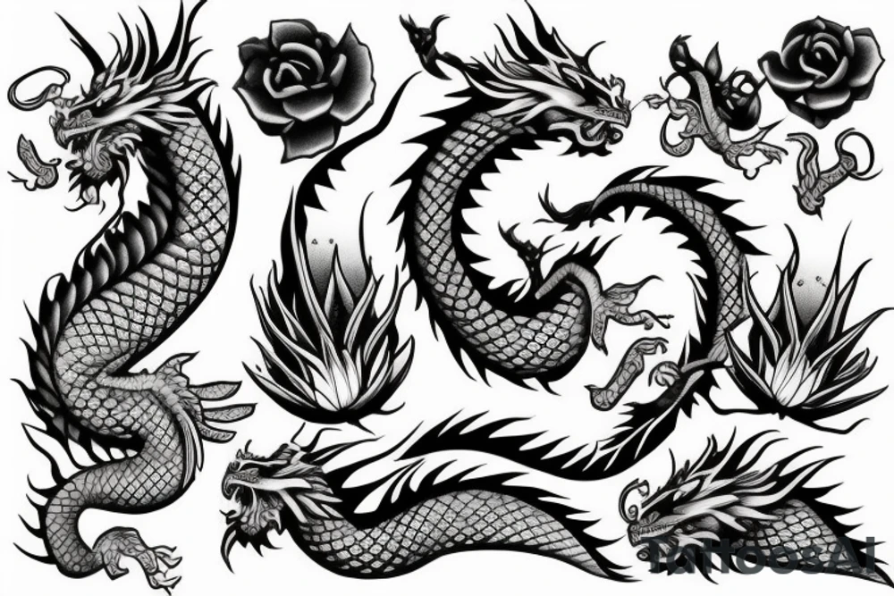 A dragon around flowers tattoo idea