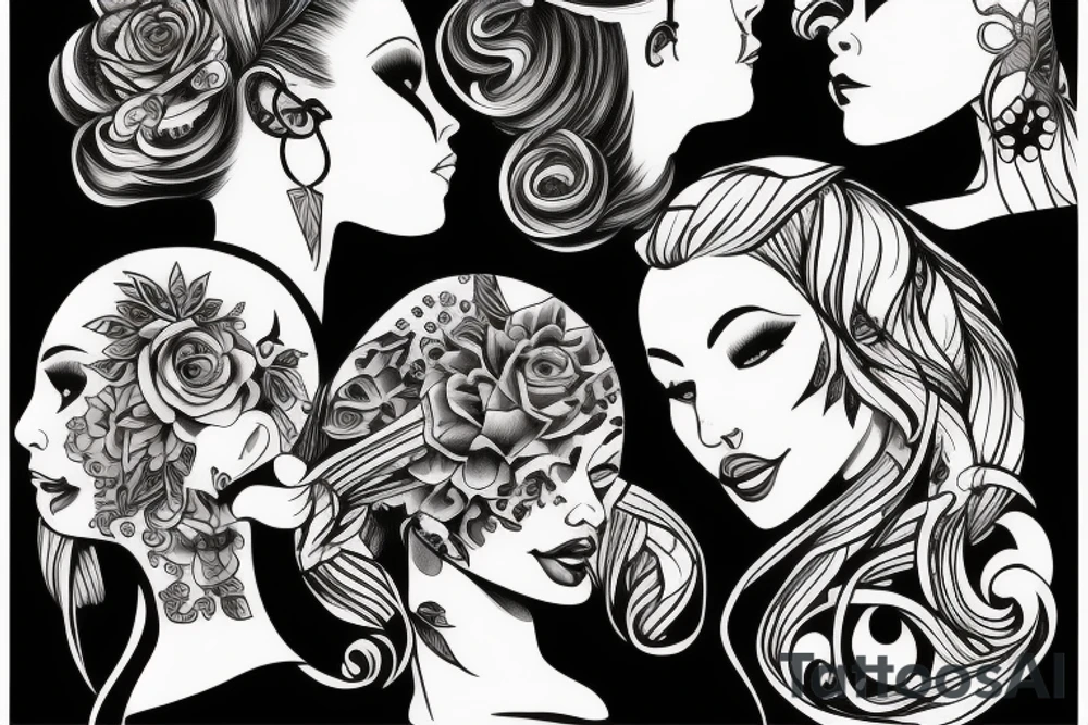 Three women profiles tattoo idea