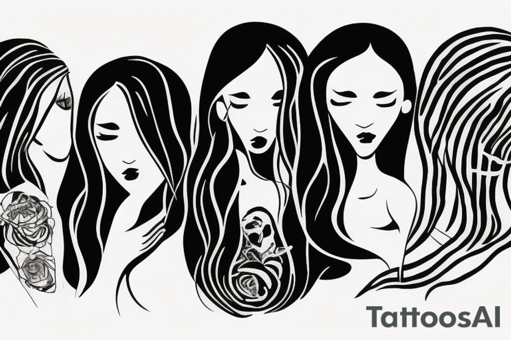 Three Women head silhouettes tattoo idea