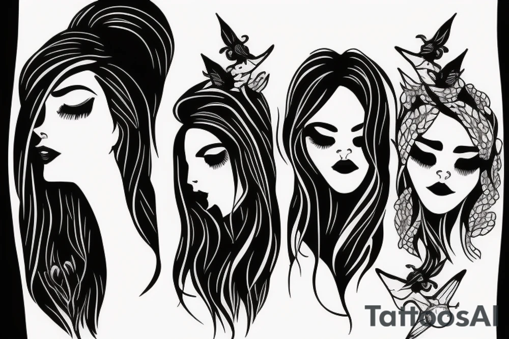 Three Women head silhouettes tattoo idea