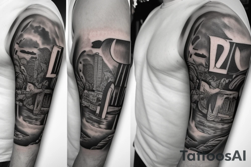 Texas inspired shoulder to mid sleeve tattoo with my sons name Lathan and his birthday 6-17-2018 with piano keys incorporated tattoo idea