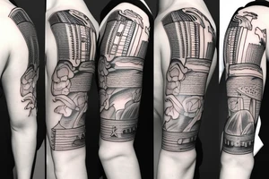 Texas inspired shoulder to mid sleeve tattoo with piano keys and the date 6-17-2018 tattoo idea