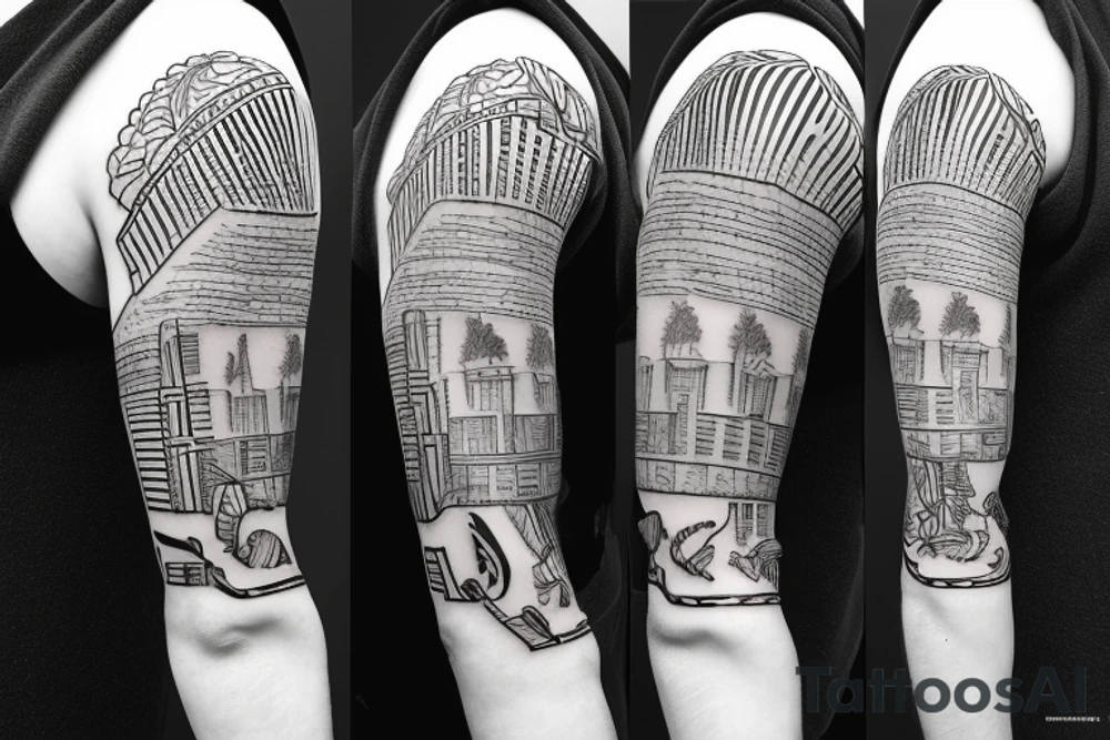 Texas inspired shoulder to mid sleeve tattoo with piano keys and the date 6-17-2018 tattoo idea