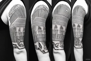 Texas inspired shoulder to mid sleeve tattoo with piano keys and the date 6-17-2018 tattoo idea