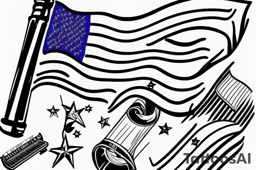 Half sleeve with Texas flag and piano keys tattoo idea