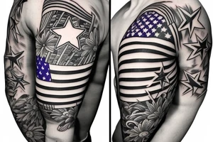 Half sleeve with Texas flag and piano keys tattoo idea