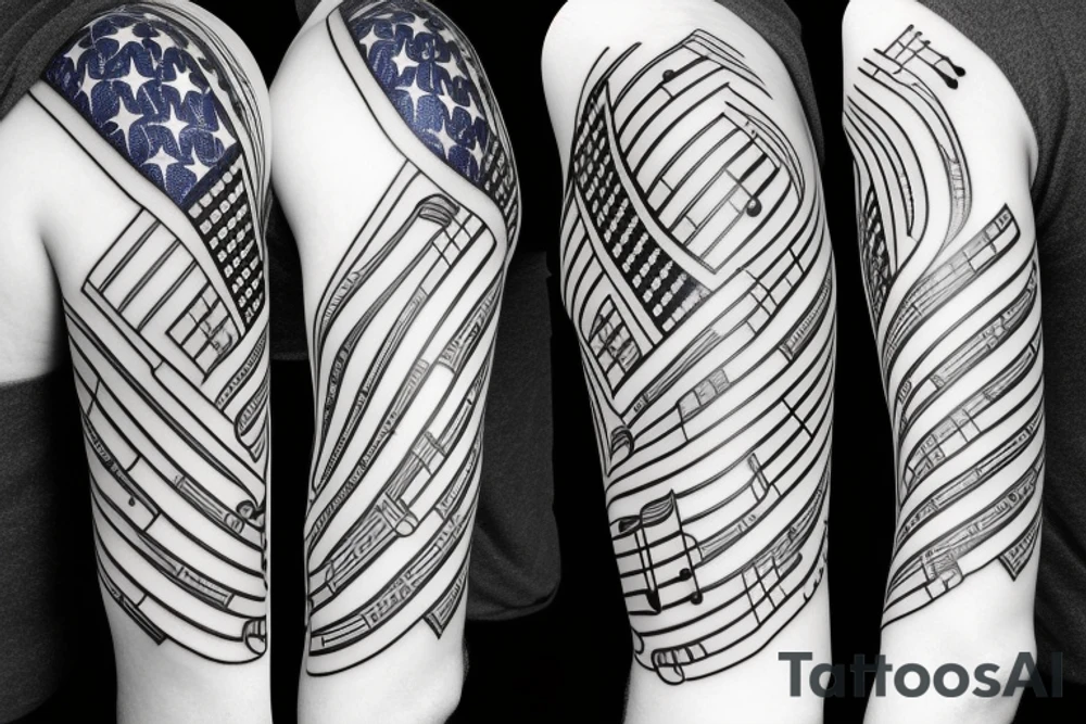 Half sleeve with Texas flag and piano keys tattoo idea